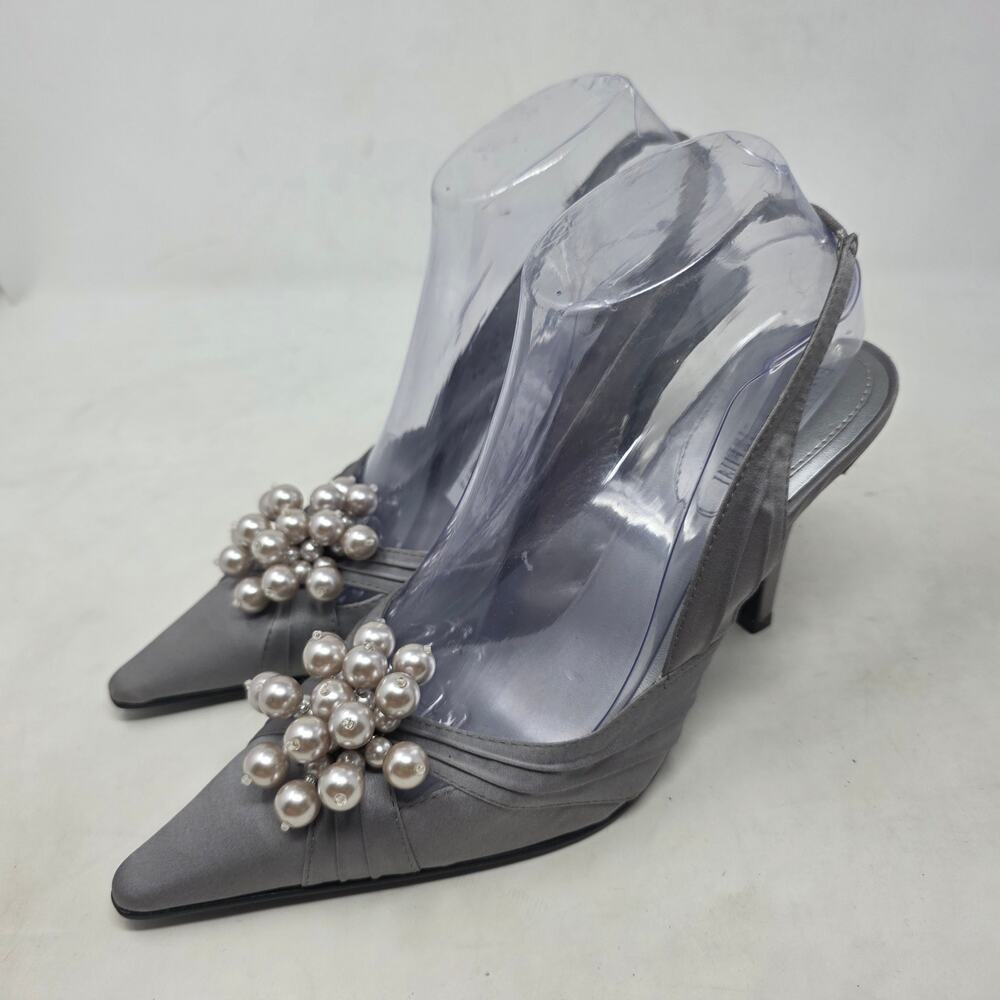 Enzo Angiolini Pearl Embellished Slingback Heels Womens 7.5